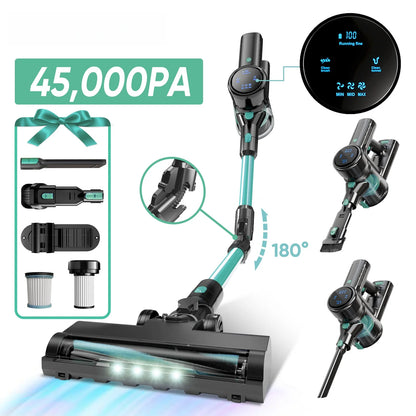 Cordless Vacuum Cleaner,45KPA Stick Vacuum with LED Display,3 Modes 6 in 1 Self-Standing Stick Vacuum Cordless Rechargeable, Handheld Vacuum for Pet Hair/Carpet/Floor/Car