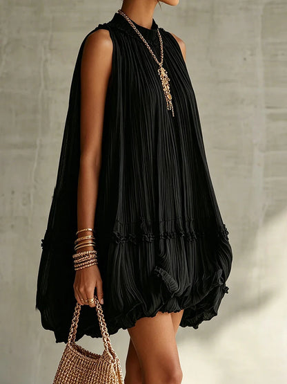 2026 Women Solid O-Neck Princess Party Dress Spring Summer Sexy Sleeveless Ladies Loose Ruched Dresses Streetwear Dropshipping
