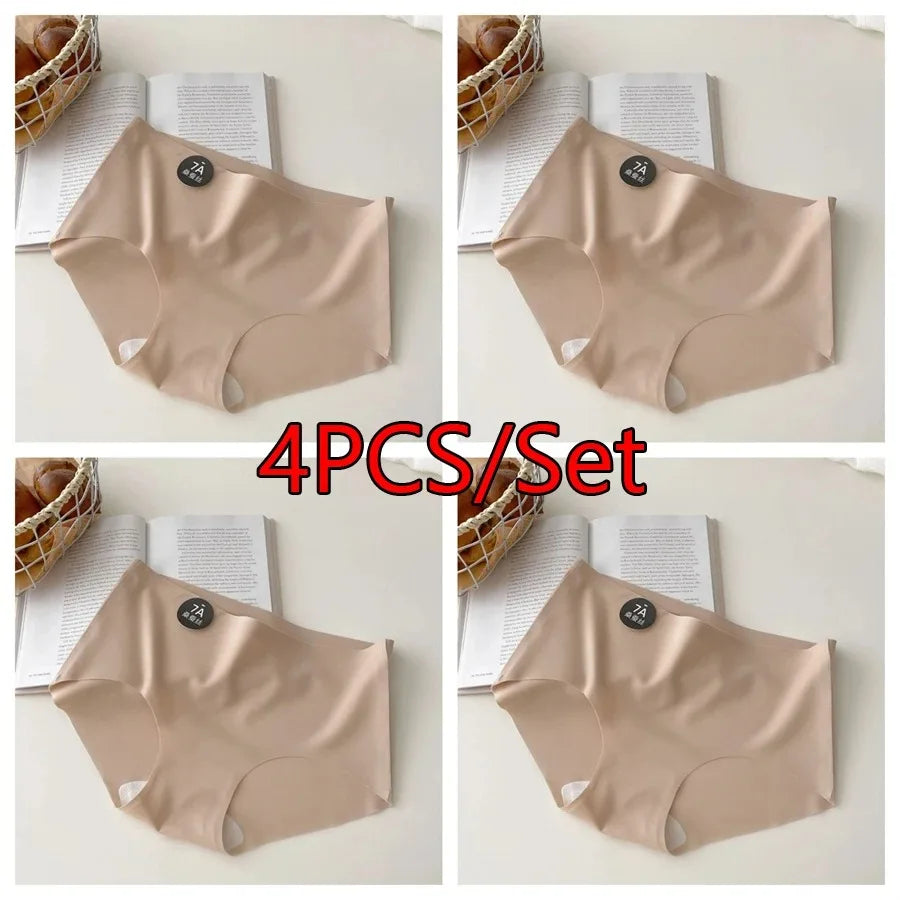 4PCS/Set Women Panties Slip Silk Seamless Briefs For Women Female Underwear Soft Thin Light Panty Culotte Femme Underpants M-XL