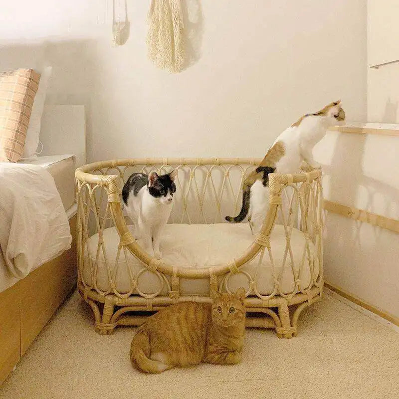 Natural Rattan Artist Pet Bed Weaving Princess Light Luxury Pet Bed Japanese Vintage Pet Products Haustierbett XY40CWC