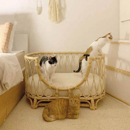 Natural Rattan Artist Pet Bed Weaving Princess Light Luxury Pet Bed Japanese Vintage Pet Products Haustierbett XY40CWC