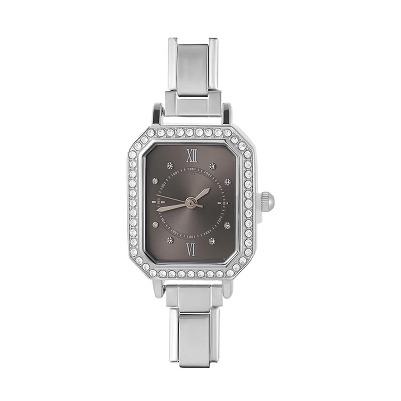 Fashion High Quality Men Women's Stainless Steel Square Round Shiny Zircon Watch Bracelet For Friend Birthday DIY Jewelry Gift