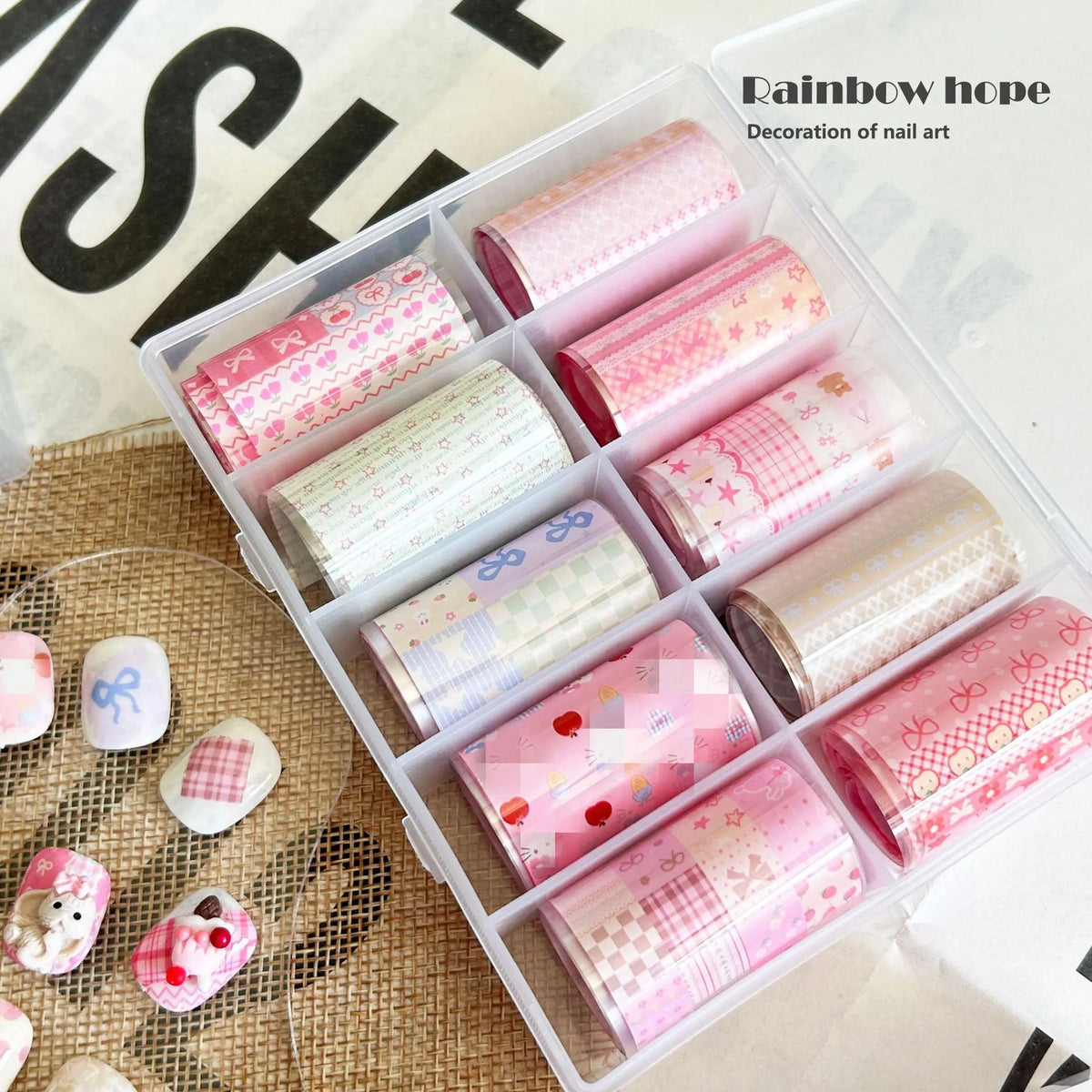 10Rolls Plaid Thousand-Bird Bow  Stars Nail Foils Transfer Paper  Nail Art Stickers  Manicure Set Decal  Nails Decoration