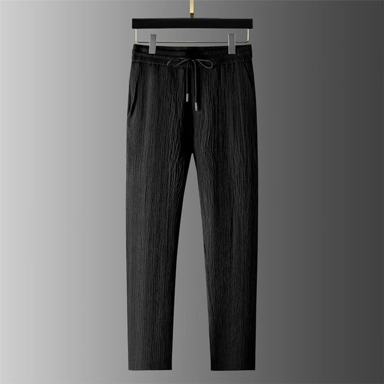 Summer Linen Set Men's Short Sleeve T-Shirt Tang Suit Style Casual Men's Wear Complete Set Lightweight Ice Silk Material