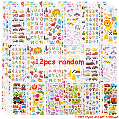 12/24pcs 3D Cartoon Bubble Stickers More Than 100+ Styles Random DIY Decoration Graffiti Stickers for Diary Luggage Laptop