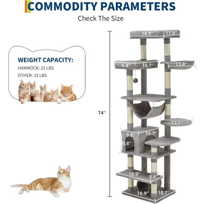 Garvee XXL Sturdy Large Cat Tree for Big Cats, Cat Tower with 11 Sisal Scratching Posts, Spacious Rest Platform, Cozy Hammock, Private Cat Condo and Hanging Toys