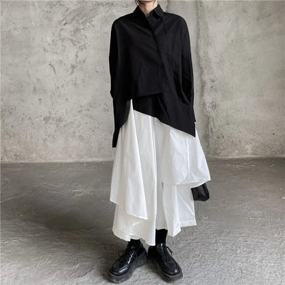 Women Skirts Gothic Irregular Skirts Pants Women High Waist White Black Long Skirts Female Pleated Skirts Culottes Women Clothes