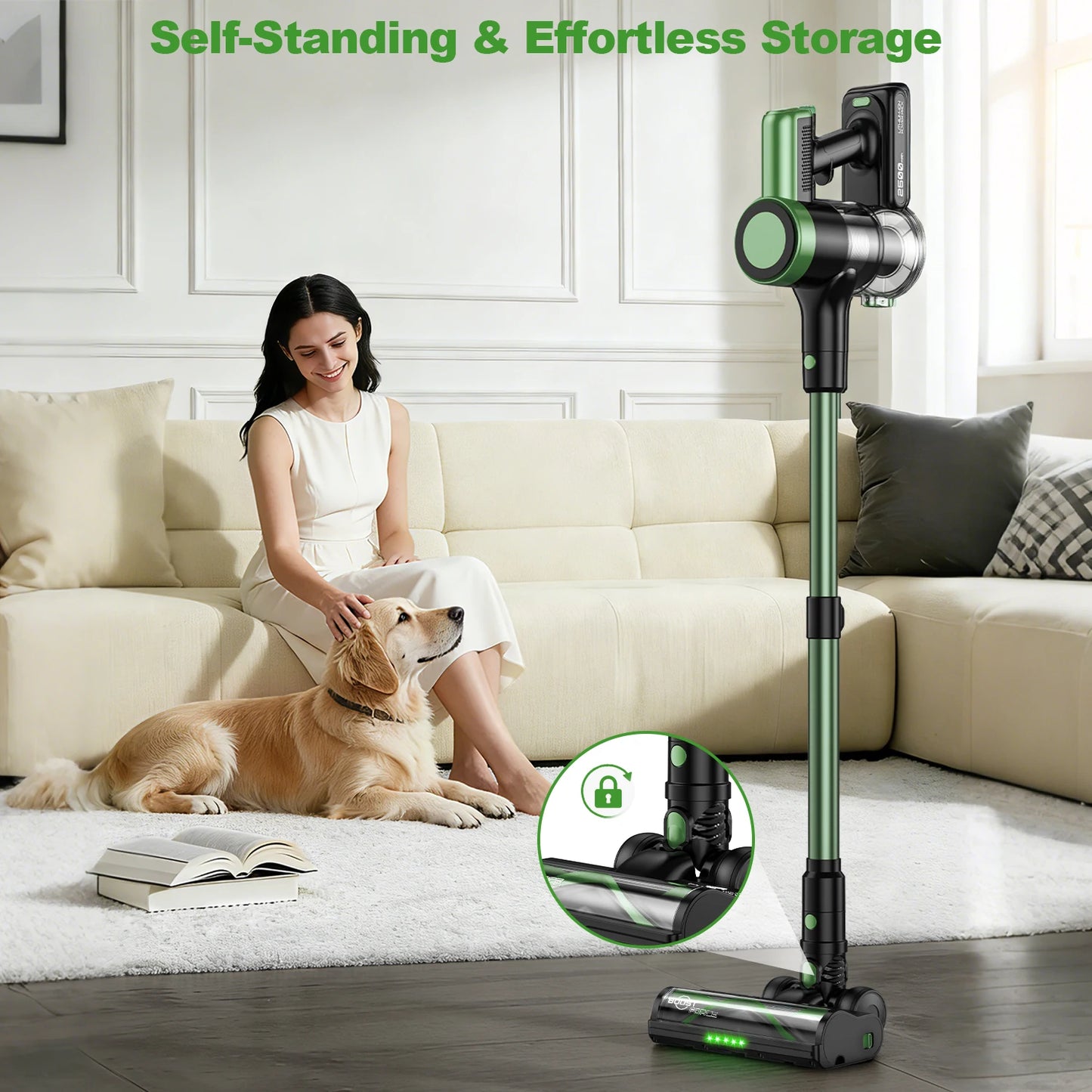 Cordless Vacuum Cleaner,Self-Standing，10-in-1/58Kpa/55Mins Stick Vacuum with LED Lighting Brush Vacuum  for Pet/Hair/Carpet