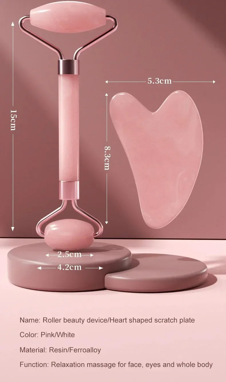 Facial Massage Roller With Gua Sha Stone Multifunctional Massager For Body Eye Acupoint Relief Anti-Aging Daily Skin Care Tools