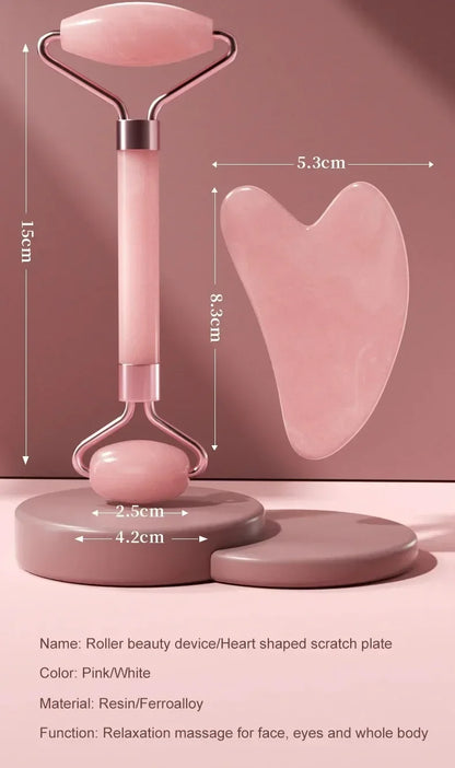 Facial Massage Roller With Gua Sha Stone Multifunctional Massager For Body Eye Acupoint Relief Anti-Aging Daily Skin Care Tools