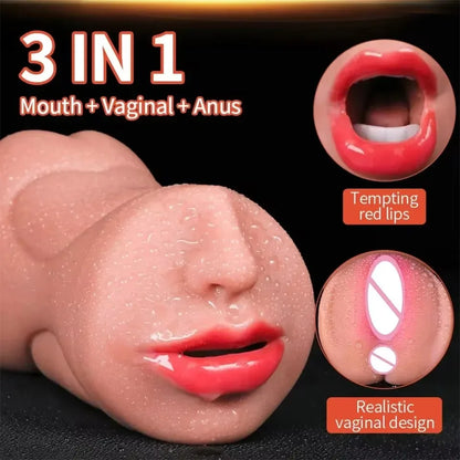 Realistic Vagina3 IN 1 Artificial Masturbator Cup Male Soft Pocket Pussy Deep Throat Oral Blowjob Silicone Massager Sex Toys