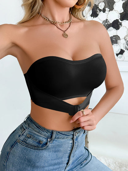 Summer Solid Color Strapless Wireless Women's Bra Bralette Front-Clasp Push up Bra Comfort Unpadded Bras