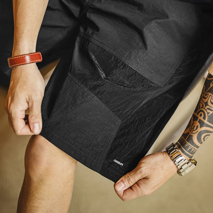 Maden Outdoor Patchwork Black Shorts Men's Lightweight Quick-Dry Breathable Shorts with Elastic Waist Straight Leg Sport Pants