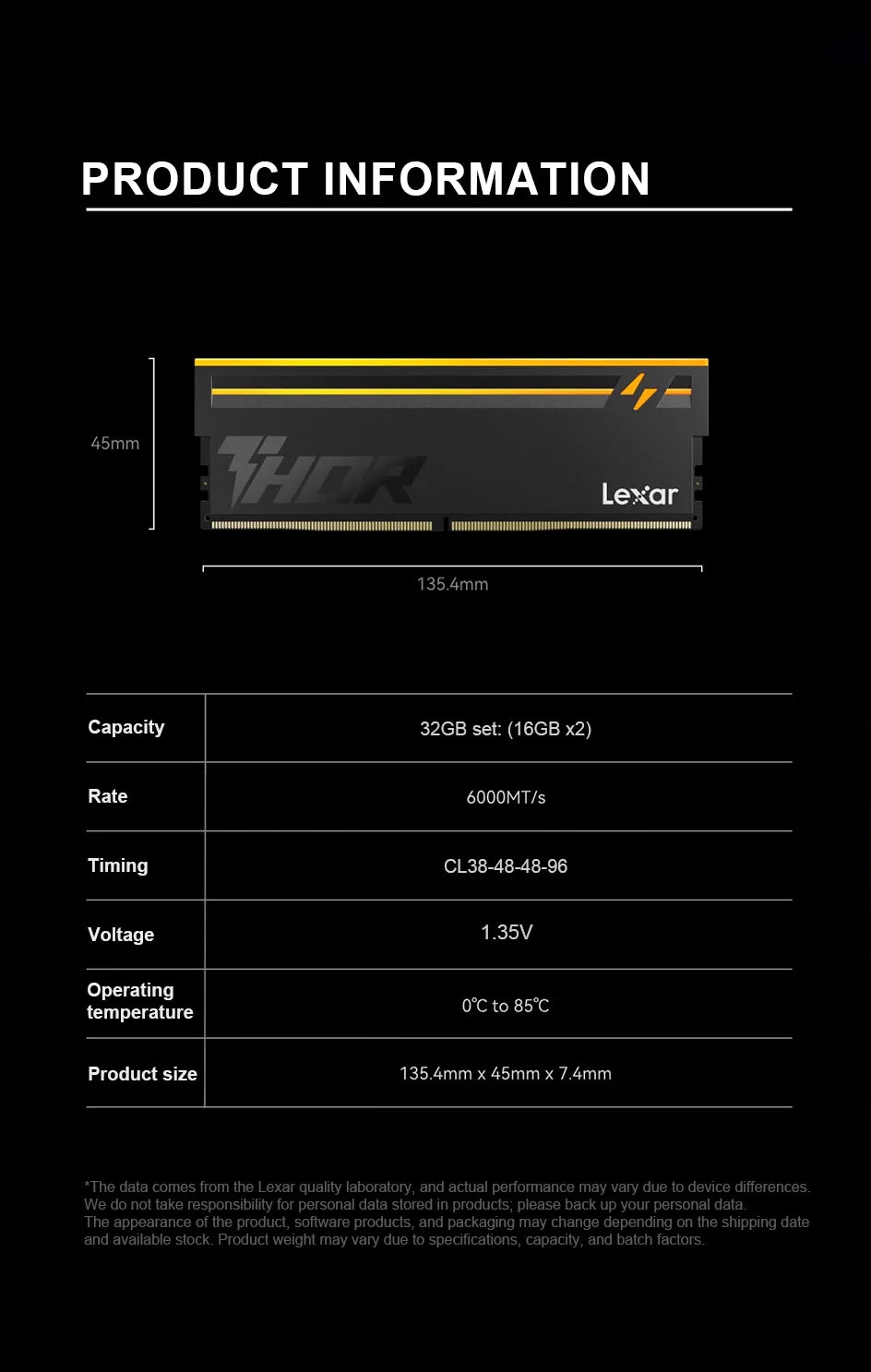 Lexar THOR RGB 2nd DDR5 RAM 6000MHz 16GBx2 CL38 1.35V Micron DRAM Chip Gaming Desktop Memory Overclocking Intel XMP 3.0 AMD EXPO