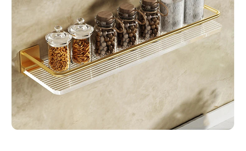 Punch-free Luxury Bathroom Shelf Shelves Wall Mounted Shampoo Cosmetic Storage Rack For Kitchen Holder Square Acrylic Organizer