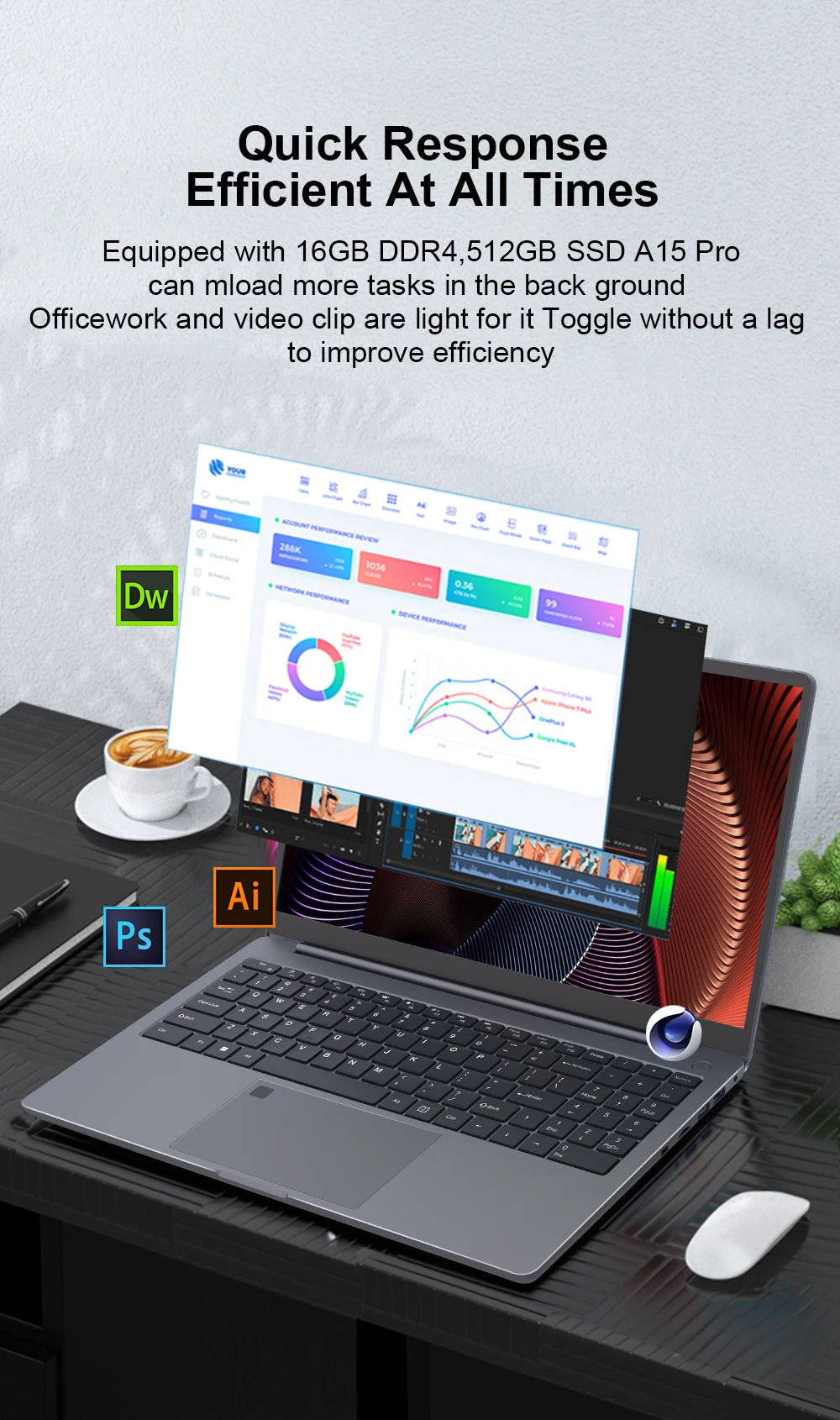 Ninkear A15 Pro Laptop 15.6 Inch FHD IPS AMD Ryzen 5 5500U 16GB RAM 512GB SSD Metal Notebook Fingerprint Unlock Backlit Keyboard WiFi 6 USB-C PD 65W Fast Charge Windows 11 Portable Computer EU Plug