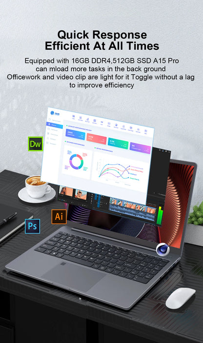 Ninkear A15 Pro Laptop 15.6 Inch FHD IPS AMD Ryzen 5 5500U 16GB RAM 512GB SSD Metal Notebook Fingerprint Unlock Backlit Keyboard WiFi 6 USB-C PD 65W Fast Charge Windows 11 Portable Computer EU Plug