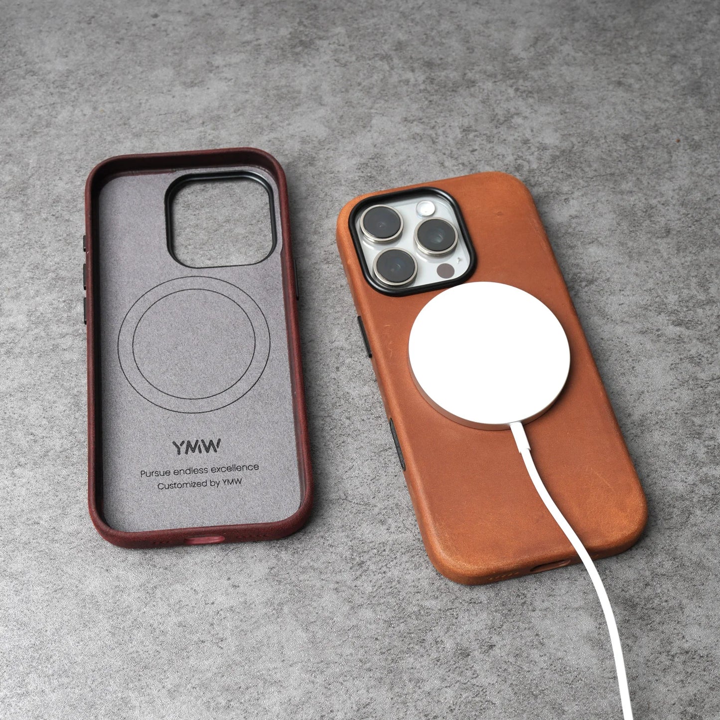 YMW Scratc Crazy Horse Genuine Leather Case for iPhone 17 16 15 Pro Max Magnetic PULL-UP Cowhide Phone Cover