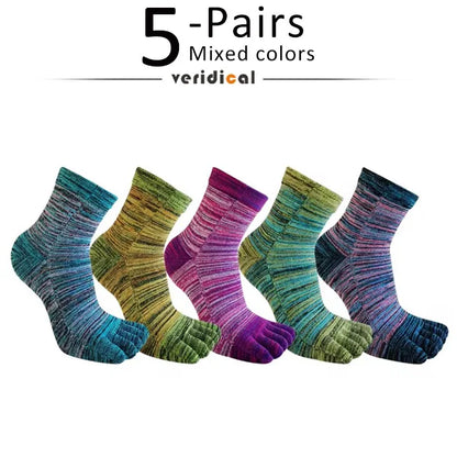 1/5 Pairs Colorful 5 Finger Socks Business Man Cotton Striped Young Casual Sweat-Absorbing Happy Party Dress Toe Short Socks