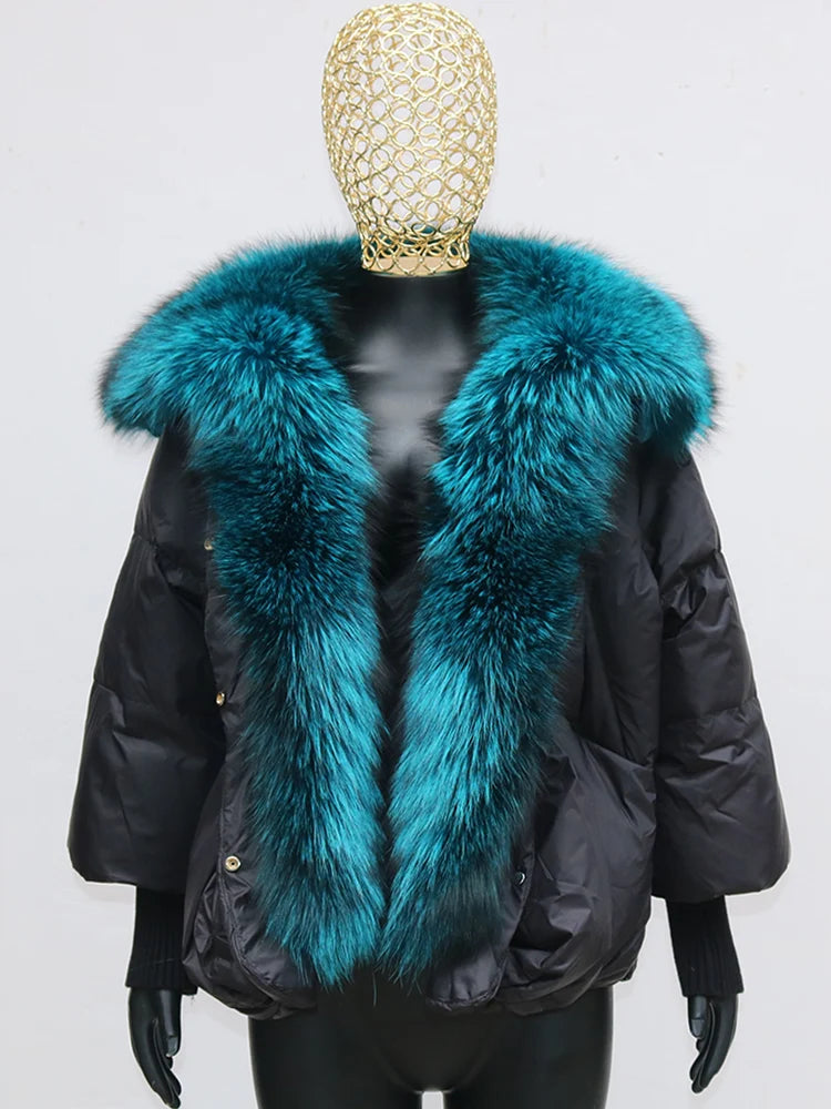 2024 Winter Women Warm Coat Oversized Real Fox Fur Collar Thick Luxury Outerwear New Fashion 90% Goose Down Jacket