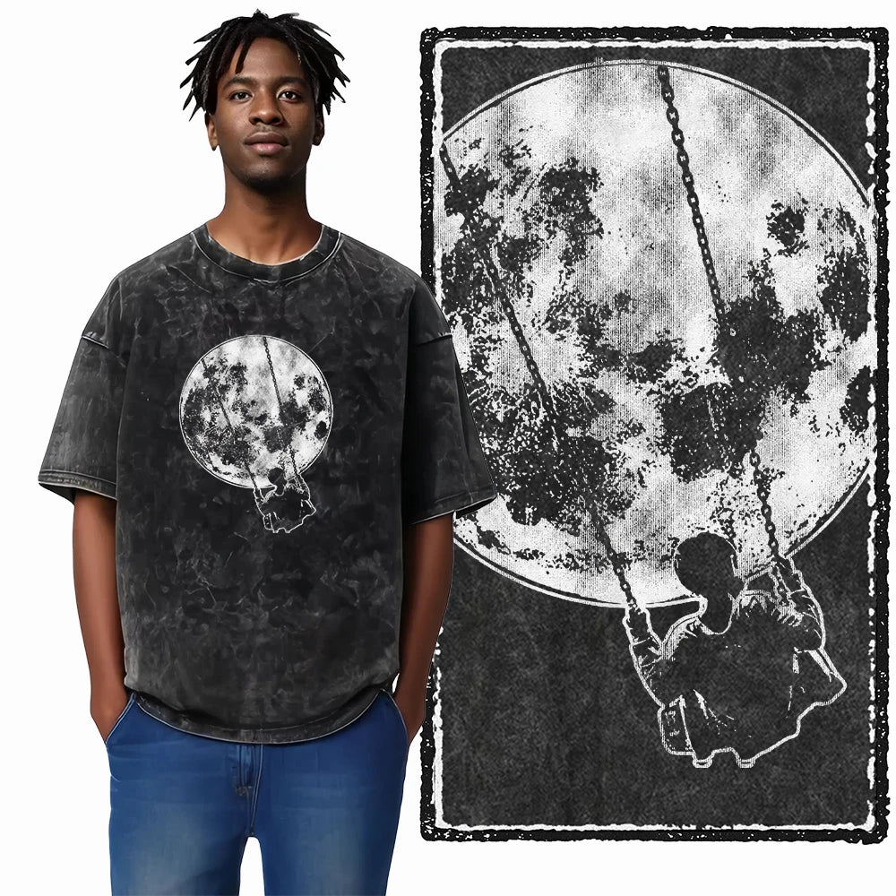 SA ASTRONAUT SPACE THEMES Printed Cotton Acid Washed Graphic Unisex T Shirt Cool Streetwear Men Tshirts Big Size Tee for men