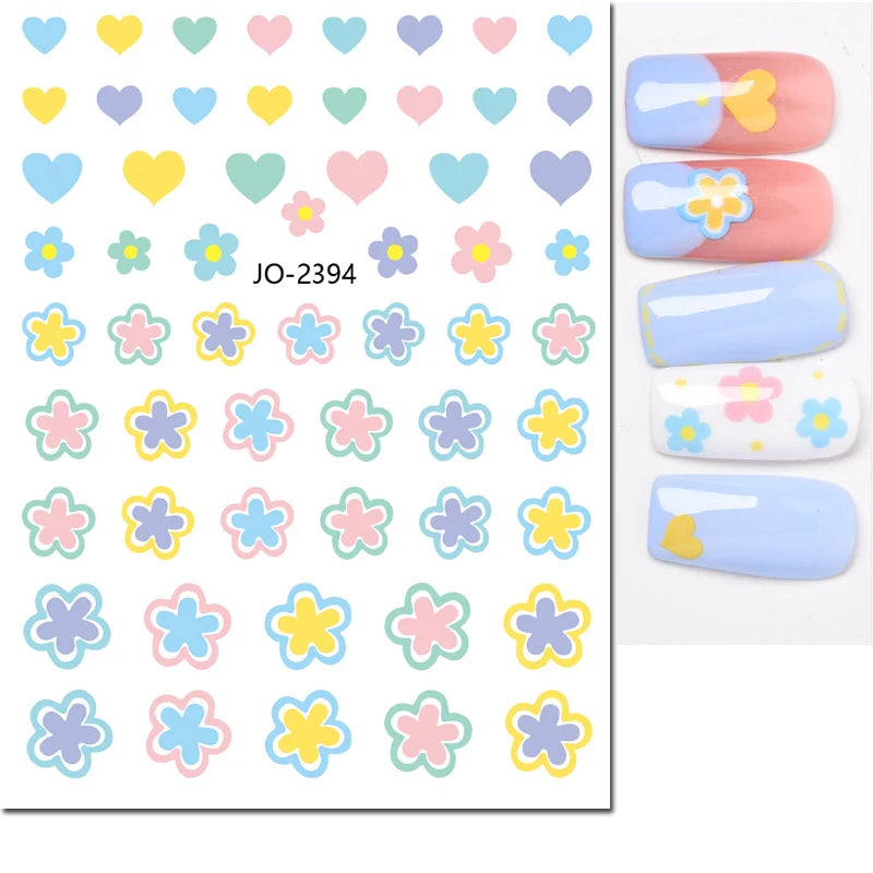 3d Nail Art Stickers Red Black White Love Hearts Stars Clouds French Full Tips Adhesive Nail Decals Slider For Manicure