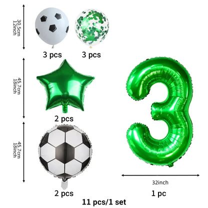 11 Pcs Football Theme Party Decoration balloon Set Birthday and Anniversary Number123456789 Green balloon for Champions Cup
