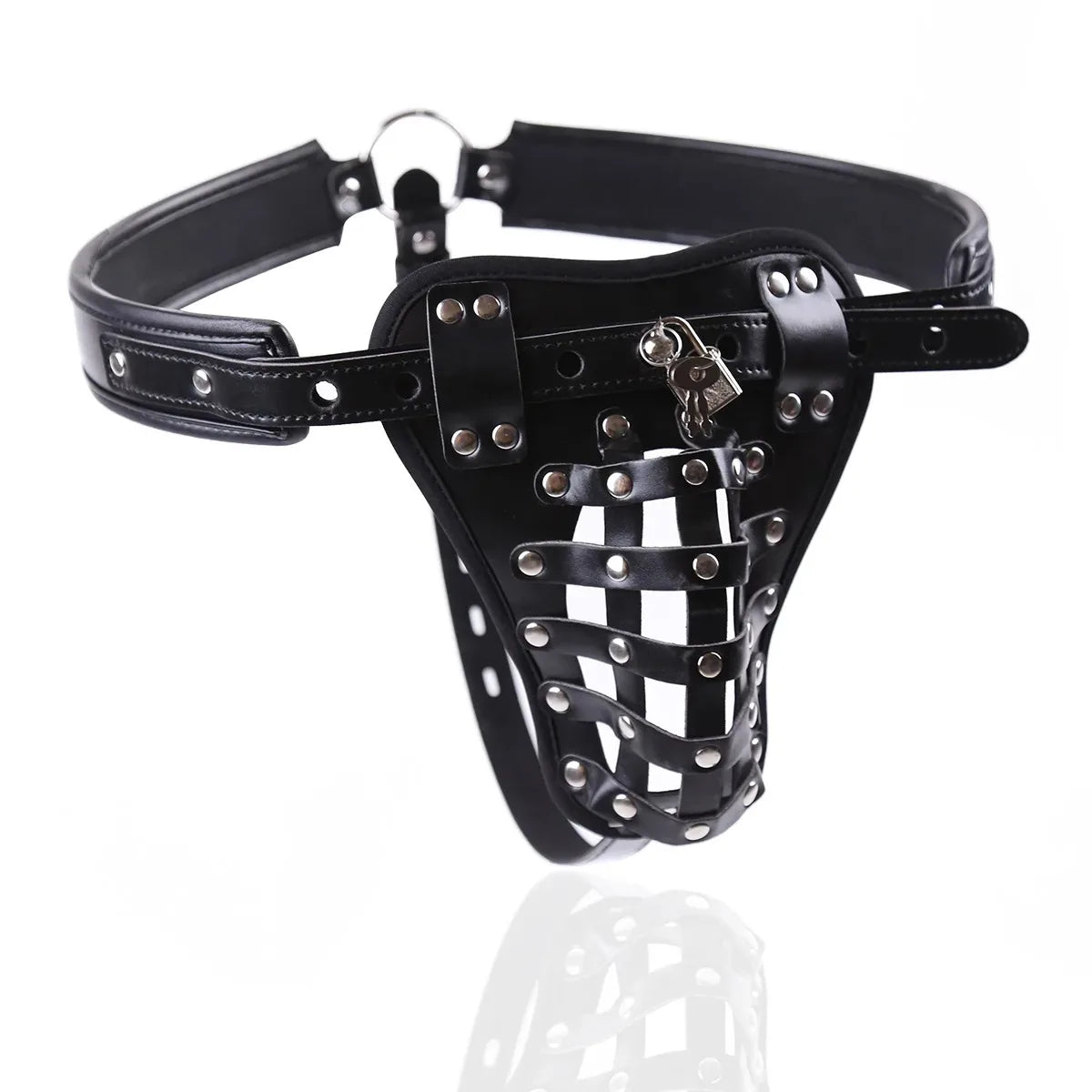 Lockable Male Chastity Cage PU Leather Harness Panties Hollow Dildo BDSM Restraint Couple Fetish Erotic Toy For Men Couple 18+