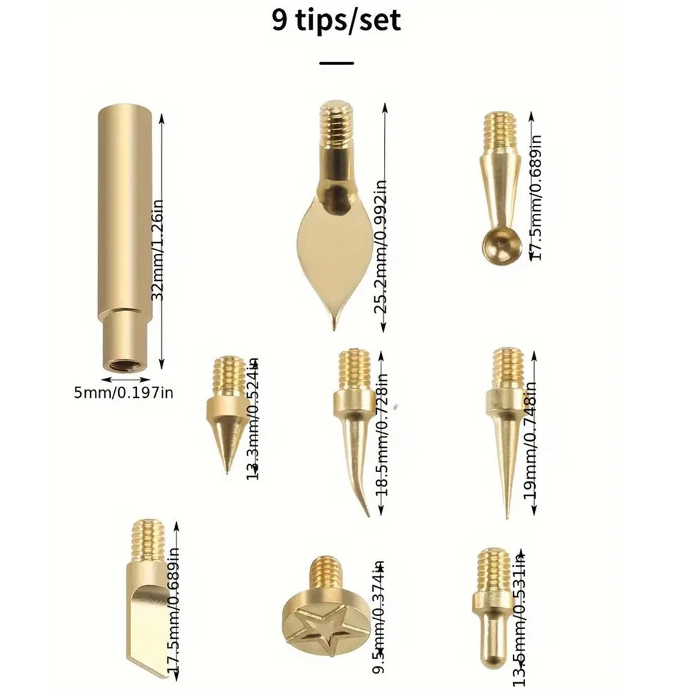 9PCS Heat Insert Nut Iron Tip Hot Melt Heat Set Insert Tool Soldering Iron Tip 3D Printing Modify Finishing Brass Thread Embed