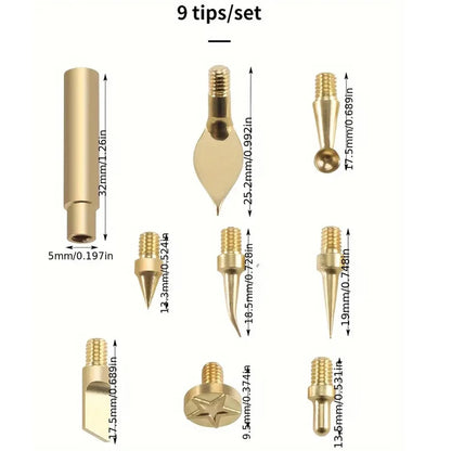 9PCS Heat Insert Nut Iron Tip Hot Melt Heat Set Insert Tool Soldering Iron Tip 3D Printing Modify Finishing Brass Thread Embed