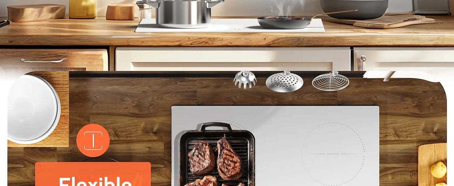 NOXTON White/Black Induction Hob Plug in, (UK:2800W/EU:3500W) 4 Zones with 1 Grill Zone, 60CM Touch, Safety Lock,Ceramic Glass