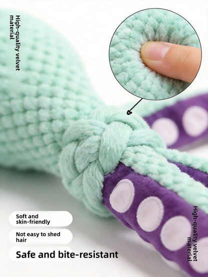 Squeaky Plush Octopus Chew Toy Durable Boredom Relief Teething Kicker for Pets