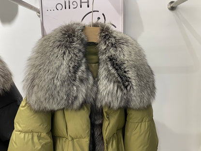 2024 Winter Women Warm Coat Oversized Real Fox Fur Collar Thick Luxury Outerwear New Fashion 90% Goose Down Jacket