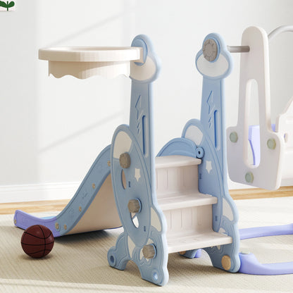 4-in-1 children’s play set with a slide, swing, climbing wall, and hoop, 147.5x160x107 cm, light blue