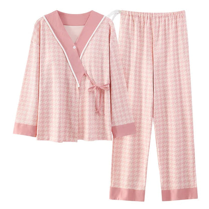 Postpartum Clothing with Chest Cushion Autumn Postpartum Women Pajamas Maternity Ladies Breastfeeding Clothes Pregnancy Homewear