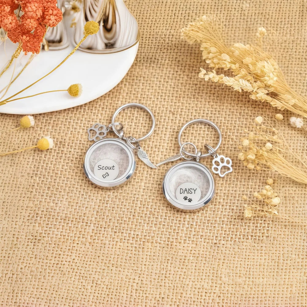 Personalized Pet Memorial Key Ring Collar Dog Cat Fur Hair Keepsake Holder Loss Remembrance Gifts for Women Men