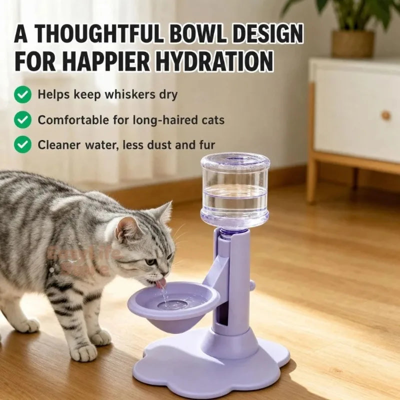 Automatic Cat Dog Water Dispenser No Electricity No Filter Adjustable Height Gravity Pet Water Fountain for Cats and Small Dogs