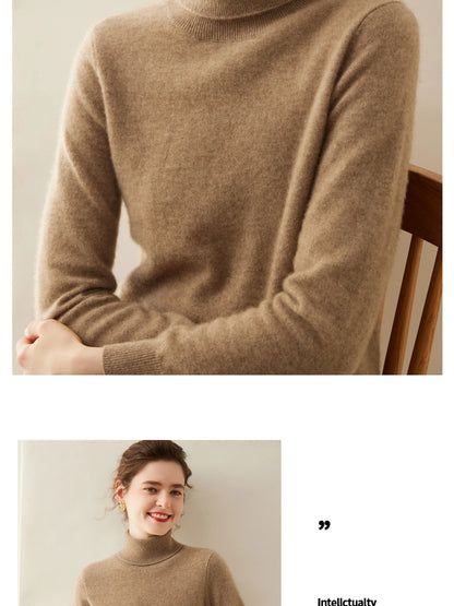 Cashmere Sweater Women's Turtleneck Long Sleeved Knitted Pullover 100% Pure Cashmere Base Sweater Korean Version Women's Top