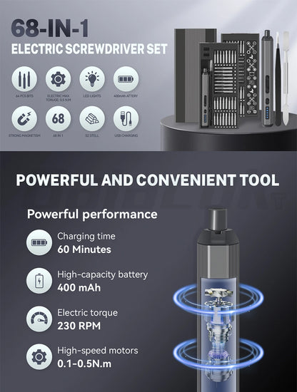 68 IN 1 Precision Electric Screwdriver Set 5 Levels Adjustable Comes Fill Light Professional Mobile Phone IPad Repair Tool