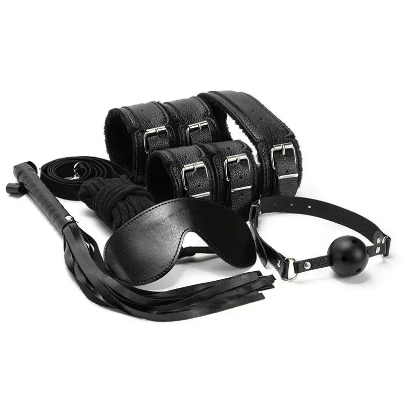 Erotic Bdsm Set Sexy Leather Plush Sex Toys Bondage Kit Handcuffs Feather Blindfold Flirt Exotic Accessories Couples Adult Games