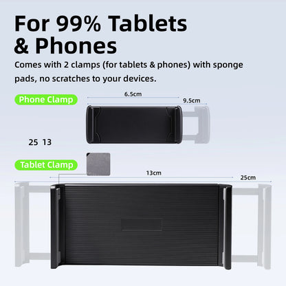 GOOJODOQ Tablet Stand Phone Holder Floor Lazy Support Stand Desktop Live Broadcast Stand Aluminum Alloy Retractable iPad Clip