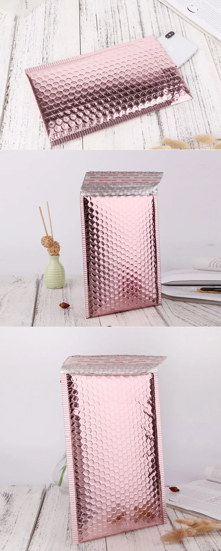 10Pcs/lot Rose Gold Metallic Bubble Mailers Foil Padded Bags Aluminized Postal Bags Gift Packaging Padded Shipping Envelopes