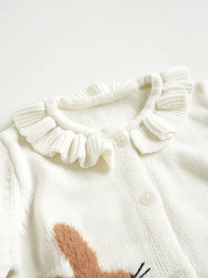 Baby Girls Embroidery Sweater Cardigan Autumn Fashion Cotton Floral Collar Kids Knitted Cardigan Rabbit Coat Outerwear Korean