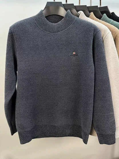 Light luxury brand round neck sweater knitted plush thicken warm pullover cartoon character embroidery fashion golf men's wear
