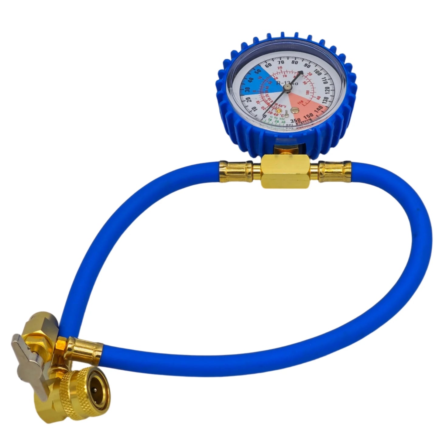 R134A Recharge Hose with Gauge, AC Can Tap Freon Charging Kit, 90° Low Side Quick Coupler for R134A R12 R22 A/C Refrigerant