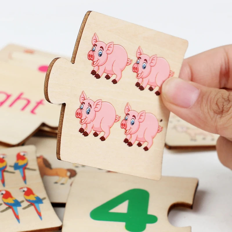Children's Iron Box Number Enlightenment Paired Wooden Animal Food Puzzle Board Logical Thinking Training Game Educational Toys