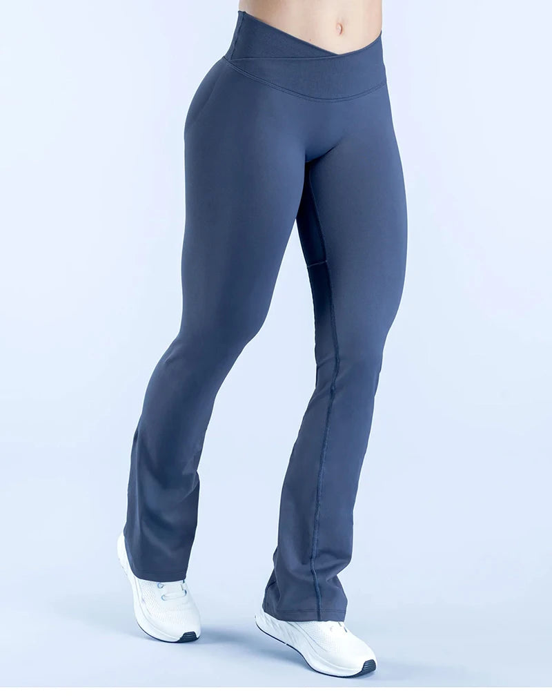 WAREBALL Women Gym Wide-leg Trousers Fitness Sport Pants V Waist Squat Proof Energy Athletic Active Pilates Flared Pants