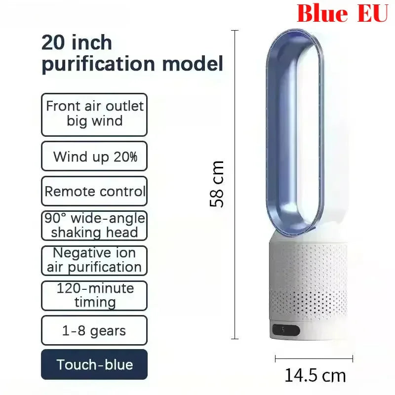 Smart Bladeless Fan with Remote Control 8 Wind Speeds Intelligent Timing 90° Oscillation Quiet Air Cooler for Home Bedroom