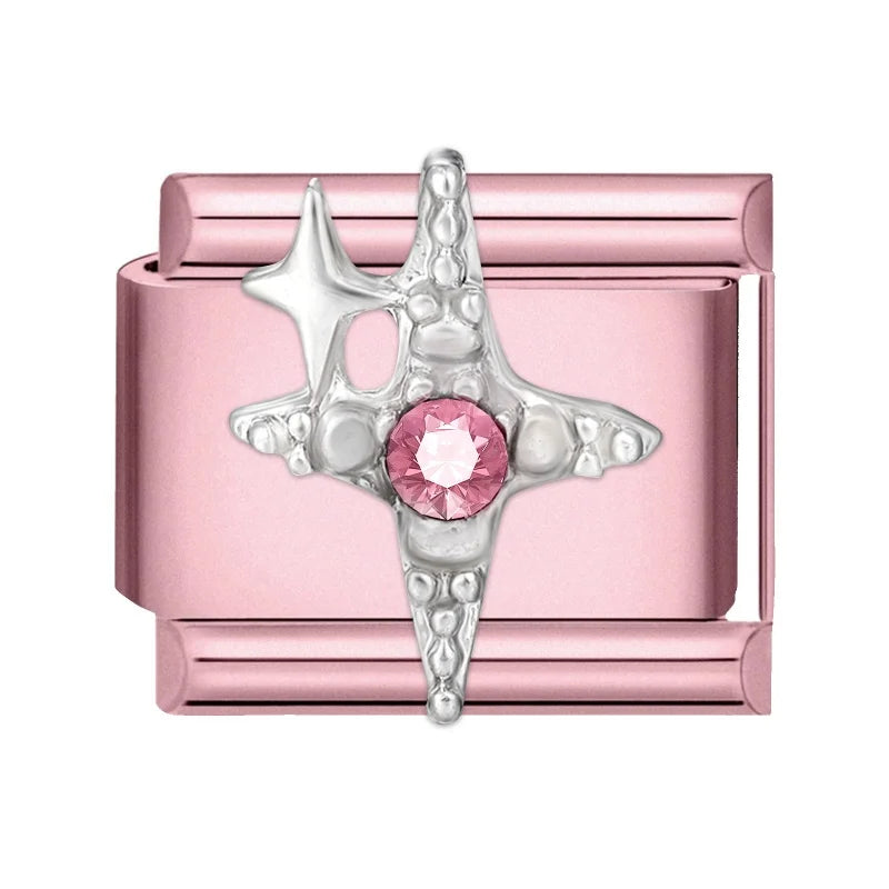2025 New Women Romantic Pink Cherry Heart Shiny CZ Italian Charm Links Fit 9mm Bracelet Stainless Steel DIY Making Jewelry Gifts