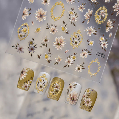 Wild Daisy Crystal Diamond Nail Sticker 5D Adhesive Flower Trendy Nail Art Stickers DIY Nail Art Decorations 3D Manicure Decals